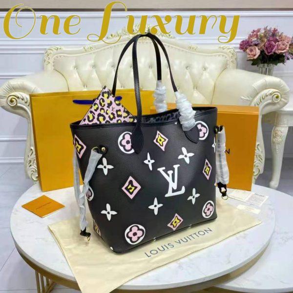 Replica Louis Vuitton LV Women Neverfull MM Tote Black Monogram Coated Canvas Cowhide Leather 8