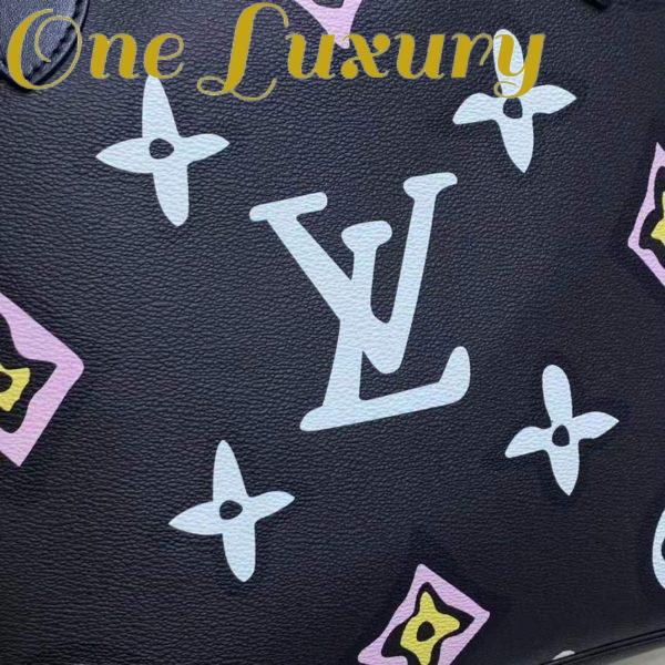 Replica Louis Vuitton LV Women Neverfull MM Tote Black Monogram Coated Canvas Cowhide Leather 10