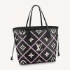 Replica Louis Vuitton LV Women Neverfull MM Tote Black Pink Grained Cowhide Leather