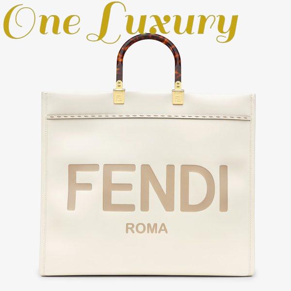 Replica Fendi Women Sunshine Shopper Bag White Leather “FENDI ROMA”