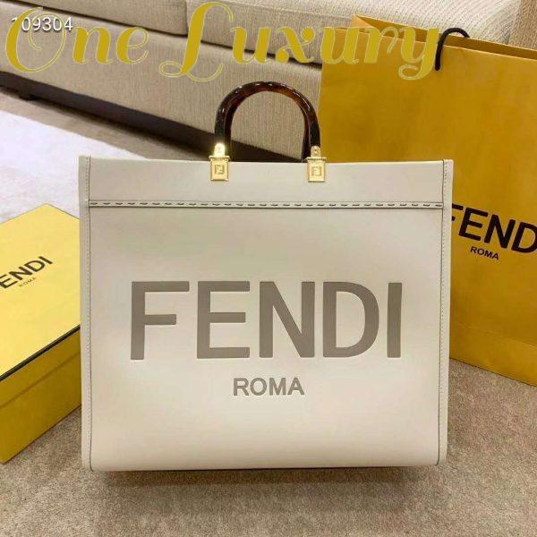 Replica Fendi Women Sunshine Shopper Bag White Leather “FENDI ROMA” 3