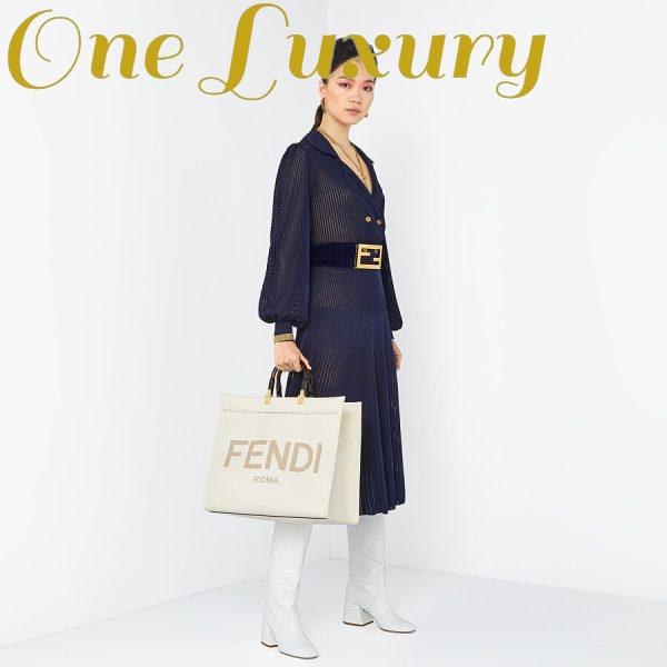 Replica Fendi Women Sunshine Shopper Bag White Leather “FENDI ROMA” 6