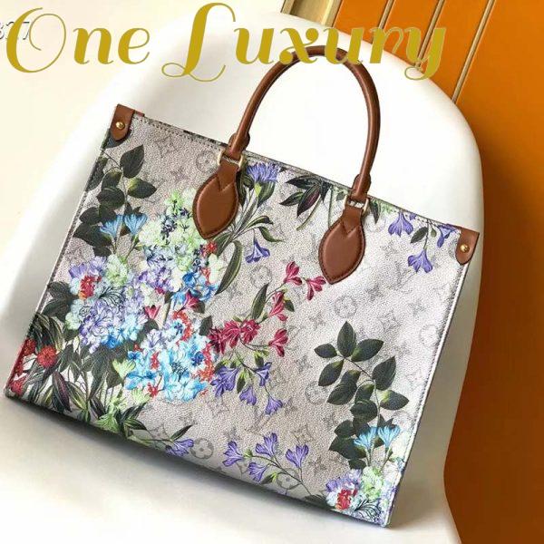 Replica Louis Vuitton LV Women OnTheGo MM Tote Silver Coated Canvas Cowhide Leather 3