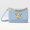 Replica Louis Vuitton LV Women Twist MM Handbag Bleu Nuage Blue Epi Grained Leather