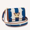 Replica Louis Vuitton LV Women Twist MM Handbag Blue Embroidered Canvas Calf Leather