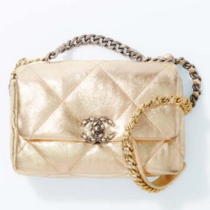 Replica Chanel CC Women 19 Handbag Metallic Lambskin Gold Silver Tone Gold Bag