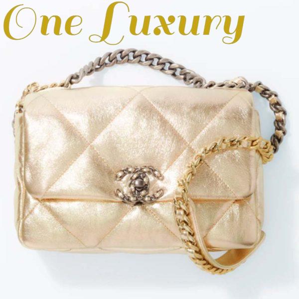 Replica Chanel CC Women 19 Handbag Metallic Lambskin Gold Silver Tone Gold Bag