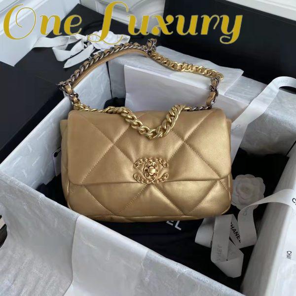 Replica Chanel CC Women 19 Handbag Metallic Lambskin Gold Silver Tone Gold Bag 3
