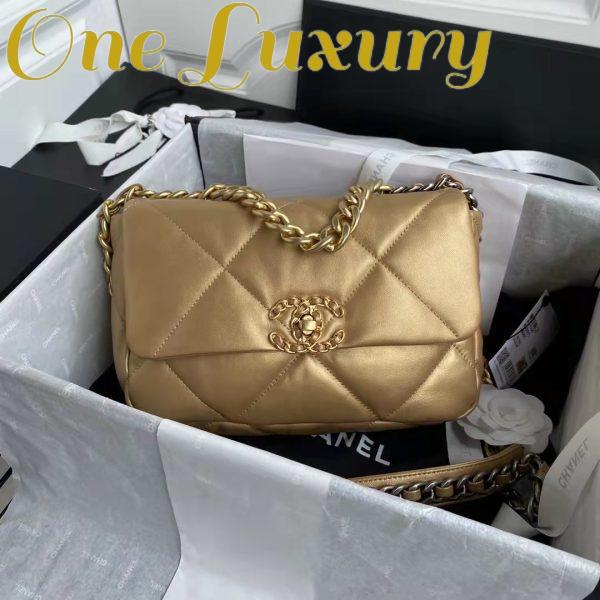 Replica Chanel CC Women 19 Handbag Metallic Lambskin Gold Silver Tone Gold Bag 4