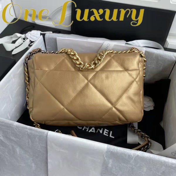 Replica Chanel CC Women 19 Handbag Metallic Lambskin Gold Silver Tone Gold Bag 5