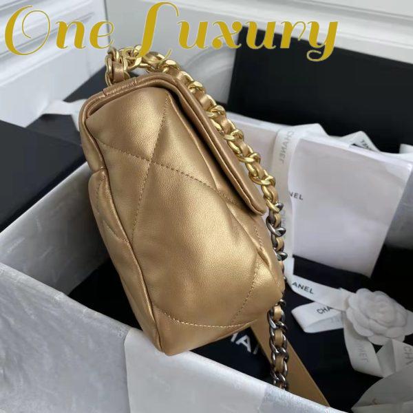 Replica Chanel CC Women 19 Handbag Metallic Lambskin Gold Silver Tone Gold Bag 6