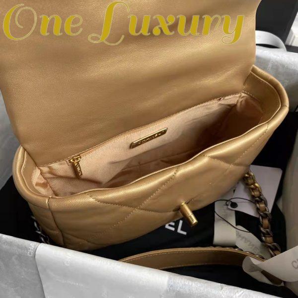 Replica Chanel CC Women 19 Handbag Metallic Lambskin Gold Silver Tone Gold Bag 7