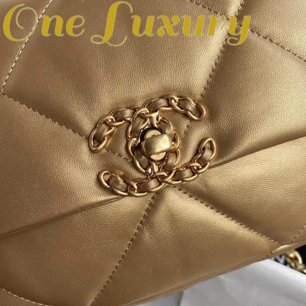 Replica Chanel CC Women 19 Handbag Metallic Lambskin Gold Silver Tone Gold Bag 8