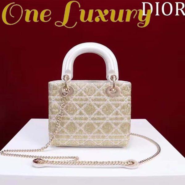 Replica Dior Women CD Mini Lady Dior Bag Caramel Beige Cannage Cotton Embroidered Micropearls 4