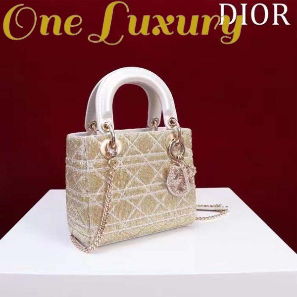 Replica Dior Women CD Mini Lady Dior Bag Caramel Beige Cannage Cotton Embroidered Micropearls 5