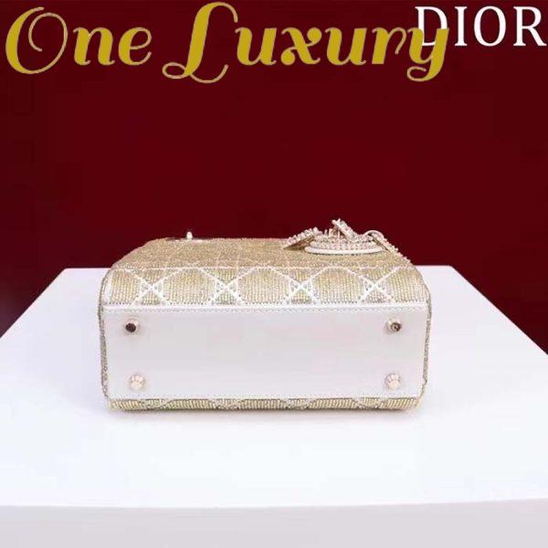 Replica Dior Women CD Mini Lady Dior Bag Caramel Beige Cannage Cotton Embroidered Micropearls 7