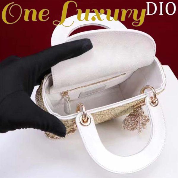 Replica Dior Women CD Mini Lady Dior Bag Caramel Beige Cannage Cotton Embroidered Micropearls 8