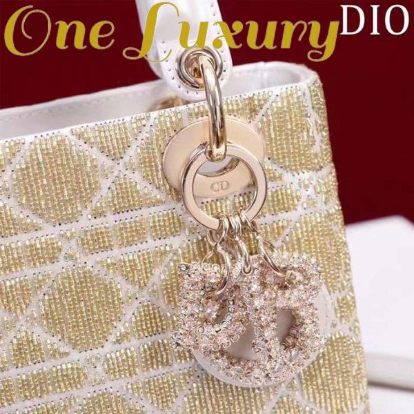 Replica Dior Women CD Mini Lady Dior Bag Caramel Beige Cannage Cotton Embroidered Micropearls 9