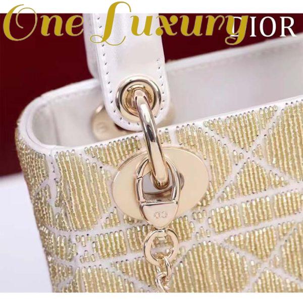 Replica Dior Women CD Mini Lady Dior Bag Caramel Beige Cannage Cotton Embroidered Micropearls 10