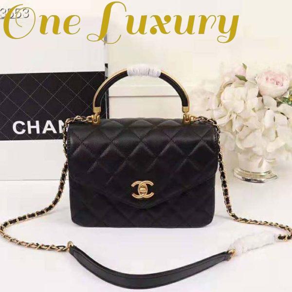 Replica Chanel Women Organ Bag with Top Handle in Embossed Calfskin Leather-Black 3