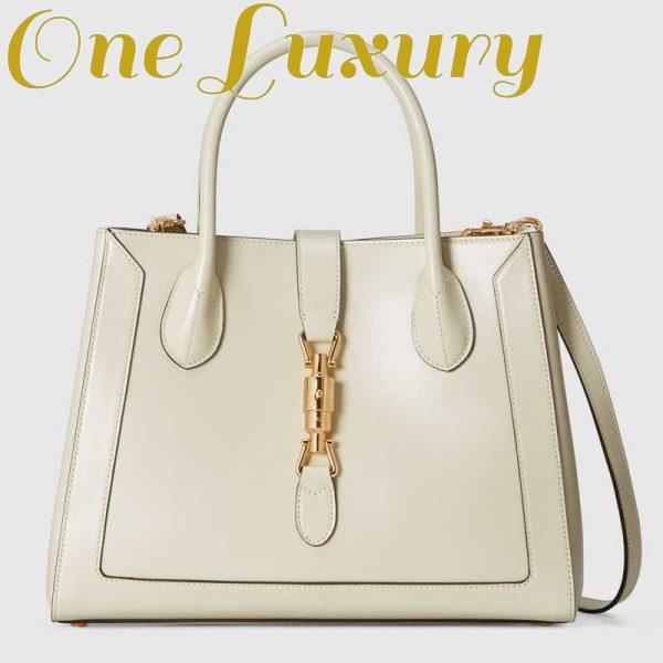 Replica Gucci GG Unisex Jackie 1961 Medium Tote Bag White Leather Gold Toned Hardware 2