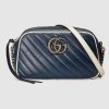 Replica Gucci GG Women GG Marmont Matelassé Shoulder Bag in Blue Diagonal Matelassé Leather