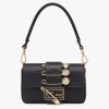 Replica Fendi Women FF Brooch Mini Baguette Fendace Black Leather Bag