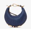 Replica Fendi Women FF Nano Fendigraphy Hobo Bag Blue Denim Charm