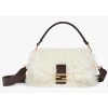 Replica Fendi Women FF Baguette Brooch White Mohair Wool Bag