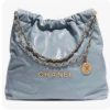 Replica Chanel Women CC 22 Handbag Shiny Calfskin Gold-Tone Metal Blue Leather