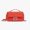 Replica Fendi Women Midi Baguette Chain FF Fabric Bag-Red