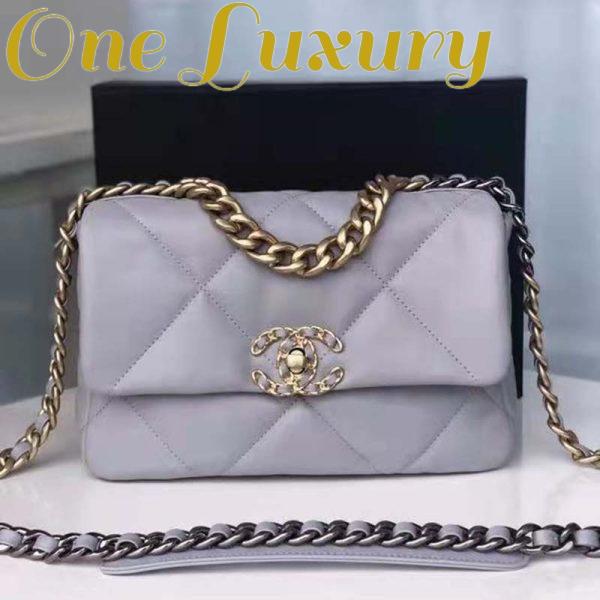 Replica Chanel Women 19 Flap Bag Lambskin Iridescent Gold Silver-Tone Metal Grey 3