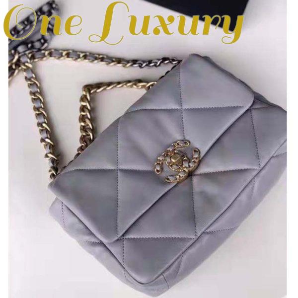 Replica Chanel Women 19 Flap Bag Lambskin Iridescent Gold Silver-Tone Metal Grey 4