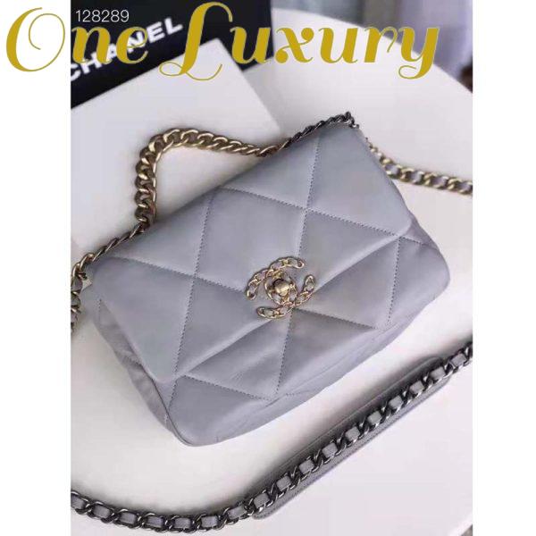Replica Chanel Women 19 Flap Bag Lambskin Iridescent Gold Silver-Tone Metal Grey 5