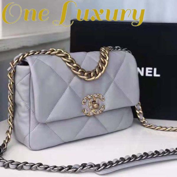 Replica Chanel Women 19 Flap Bag Lambskin Iridescent Gold Silver-Tone Metal Grey 6