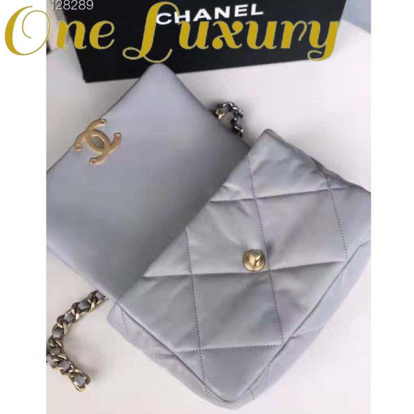 Replica Chanel Women 19 Flap Bag Lambskin Iridescent Gold Silver-Tone Metal Grey 9