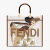 Replica Fendi Women Sunshine Medium FF white Glazed Fabric Shopper with Inlay