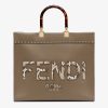 Replica Fendi Women Sunshine Medium Gray Leather and Elaphe Shopper