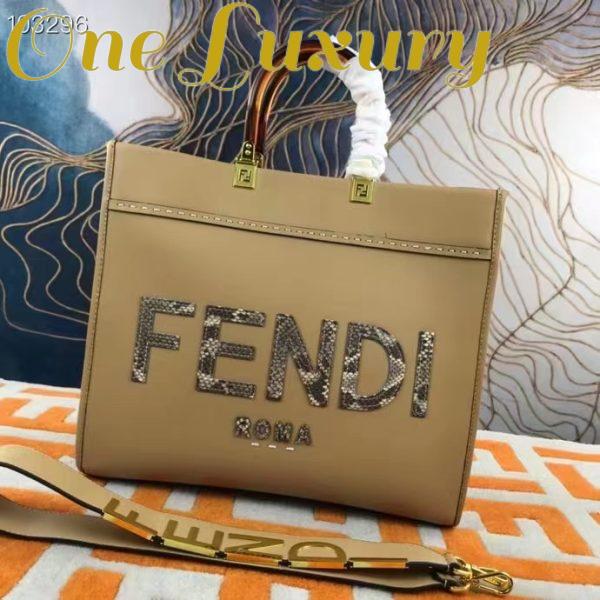 Replica Fendi FF Women Sunshine Medium Beige Leather Elaphe Shopper 3