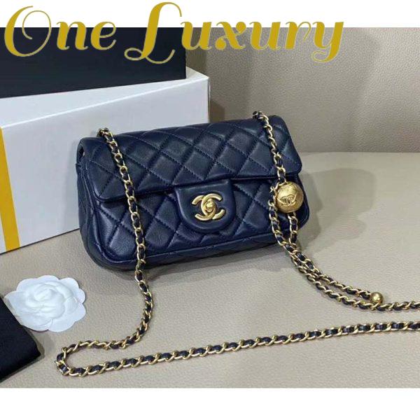 Replica Chanel Women Flap Bag in Lambskin Leather-Navy 3