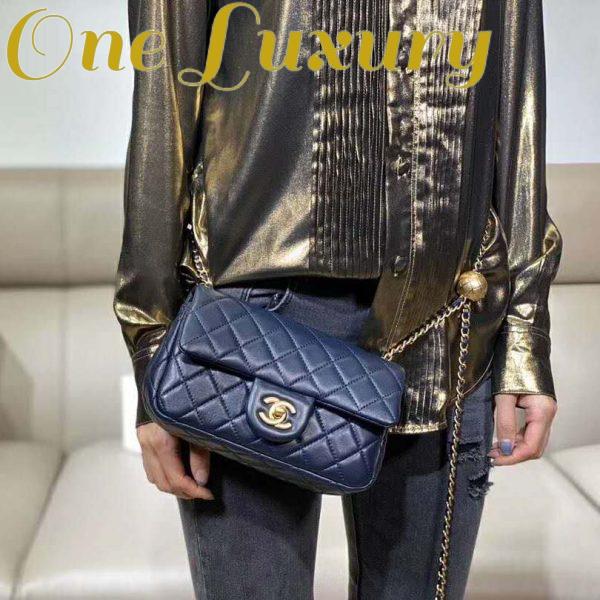 Replica Chanel Women Flap Bag in Lambskin Leather-Navy 9