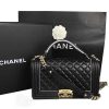 Replica Chanel Women Leboy Flap Bag in Diamond Pattern Calfskin Leather with Top Handle-Black