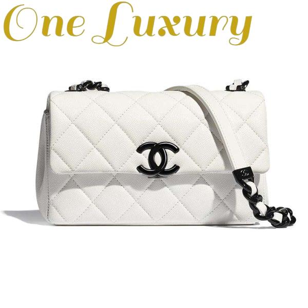 Replica Chanel Women Small Flap Bag Grained Calfskin Lacquered Metal White Black