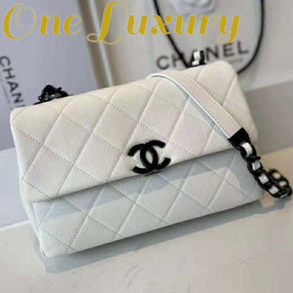 Replica Chanel Women Small Flap Bag Grained Calfskin Lacquered Metal White Black 3