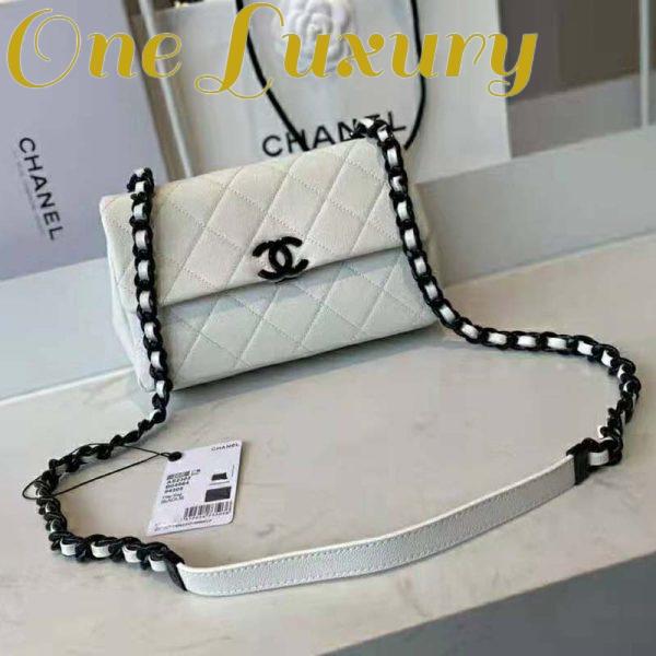 Replica Chanel Women Small Flap Bag Grained Calfskin Lacquered Metal White Black 4