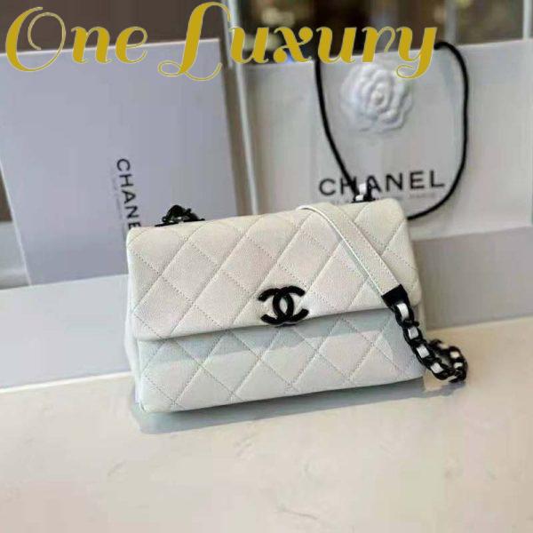 Replica Chanel Women Small Flap Bag Grained Calfskin Lacquered Metal White Black 5
