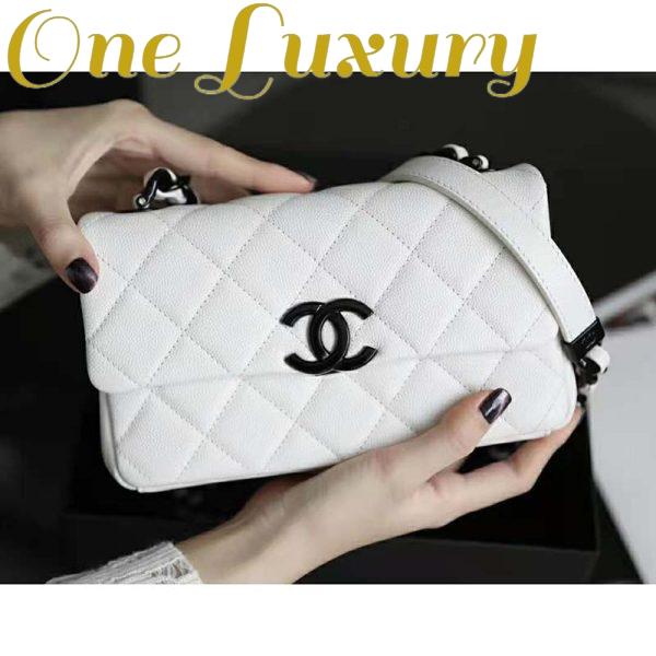 Replica Chanel Women Small Flap Bag Grained Calfskin Lacquered Metal White Black 6