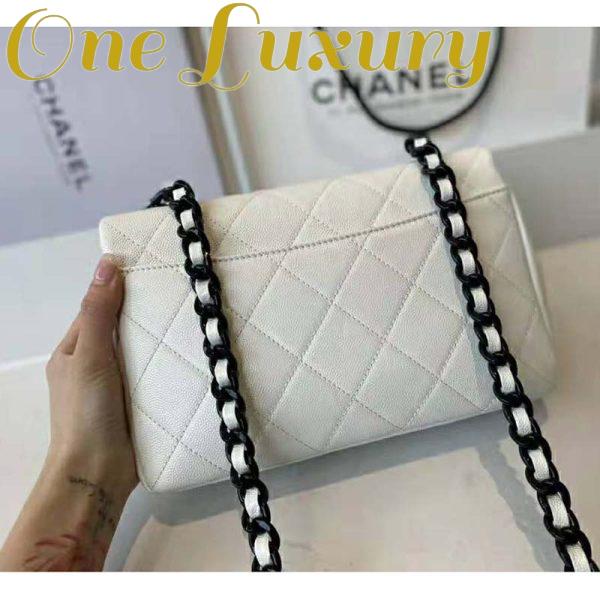 Replica Chanel Women Small Flap Bag Grained Calfskin Lacquered Metal White Black 7