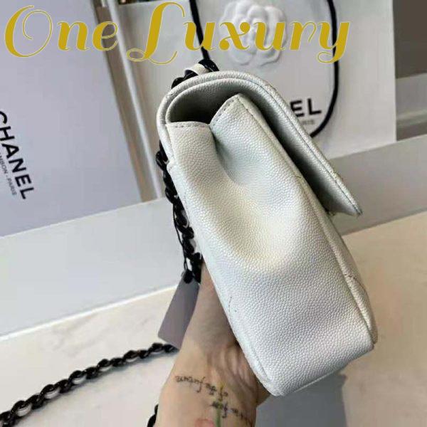 Replica Chanel Women Small Flap Bag Grained Calfskin Lacquered Metal White Black 8