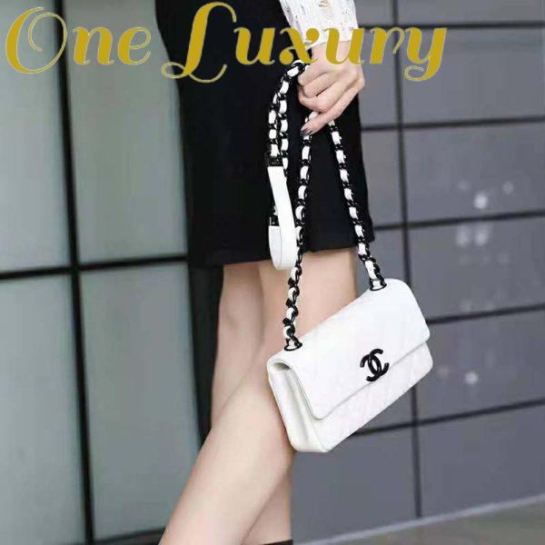 Replica Chanel Women Small Flap Bag Grained Calfskin Lacquered Metal White Black 15